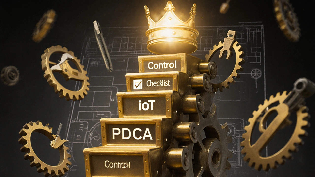 Четырехуровневая лестница, символизирующая эволюцию управления качеством.