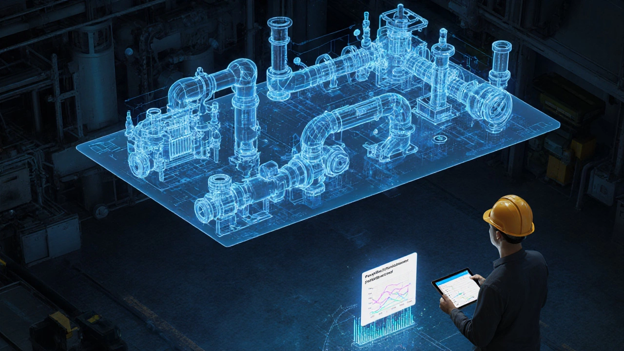 Цифровой двойник производственной линии над реальным цехом с предиктивным уведомлением об износе.