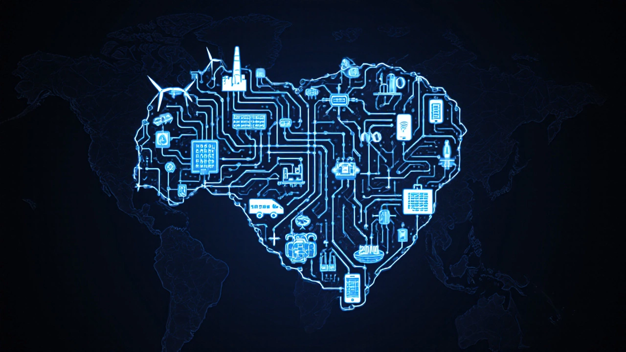 Концептуальное изображение России в виде сердца, состоящего из заводов и технологий.