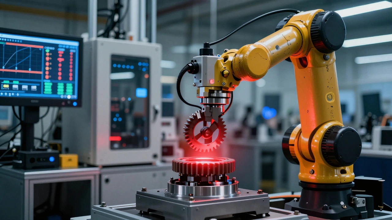 Автоматизированная система обнаруживает микротрещины в шестерне с помощью ИИ и камер.