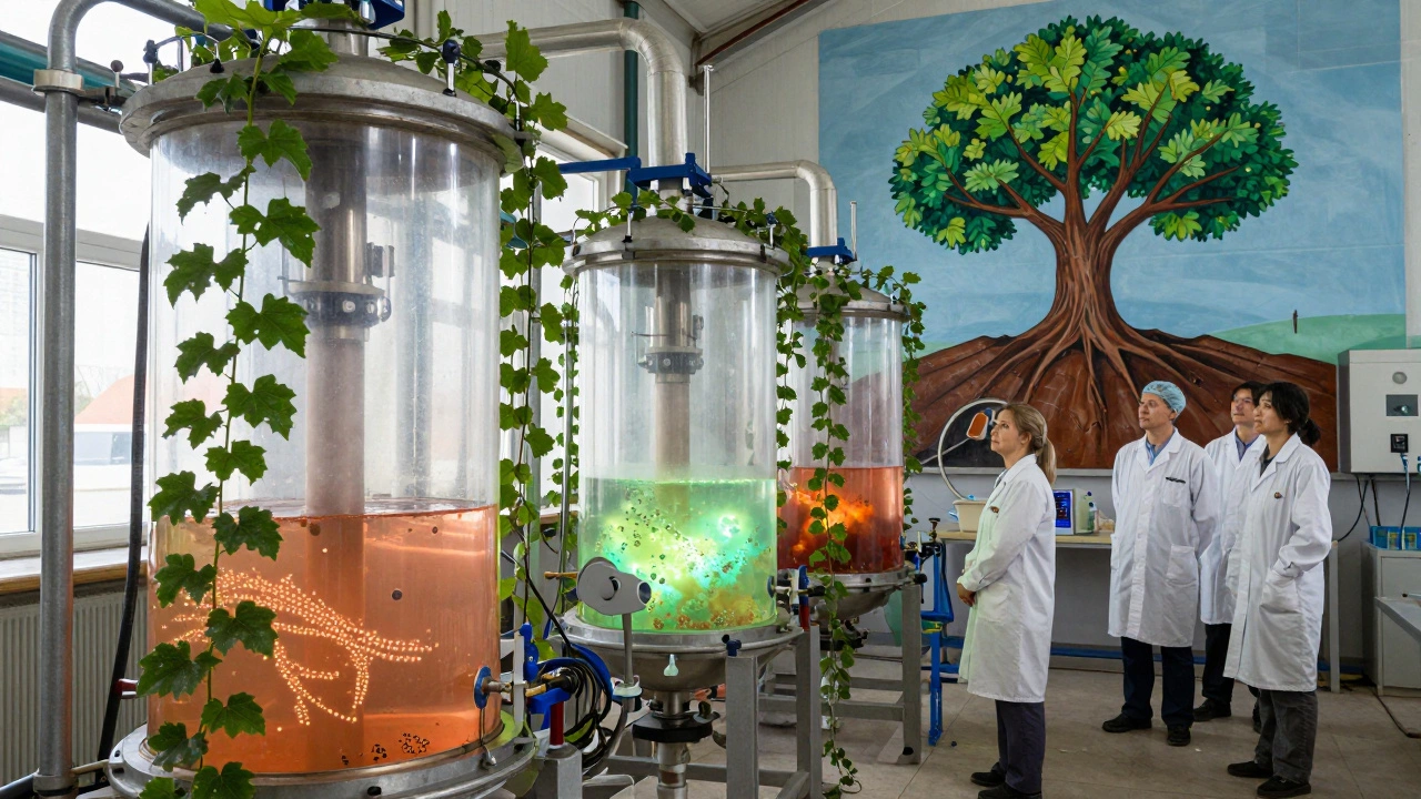 Биопроизводство металлов: микроорганизмы выращивают медь и никель из отходов в прозрачных реакторах.