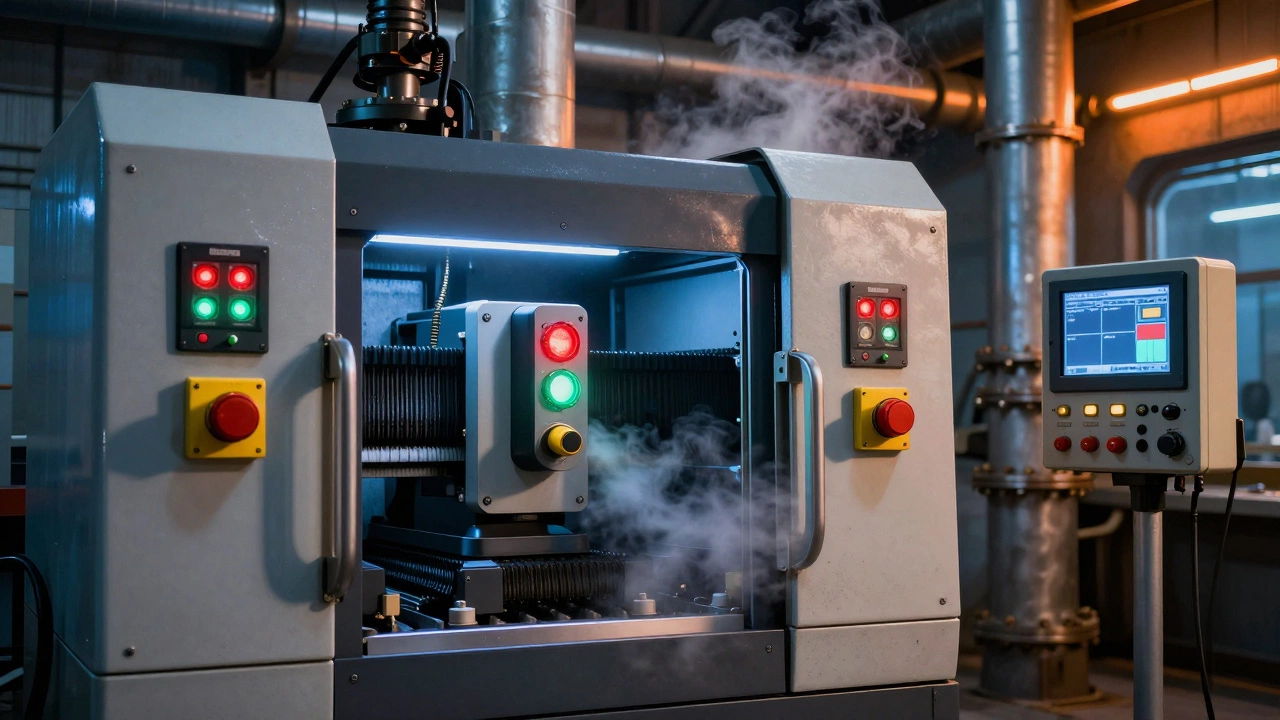 Автоматические ограждения и датчики предотвращают аварии на производственном оборудовании.