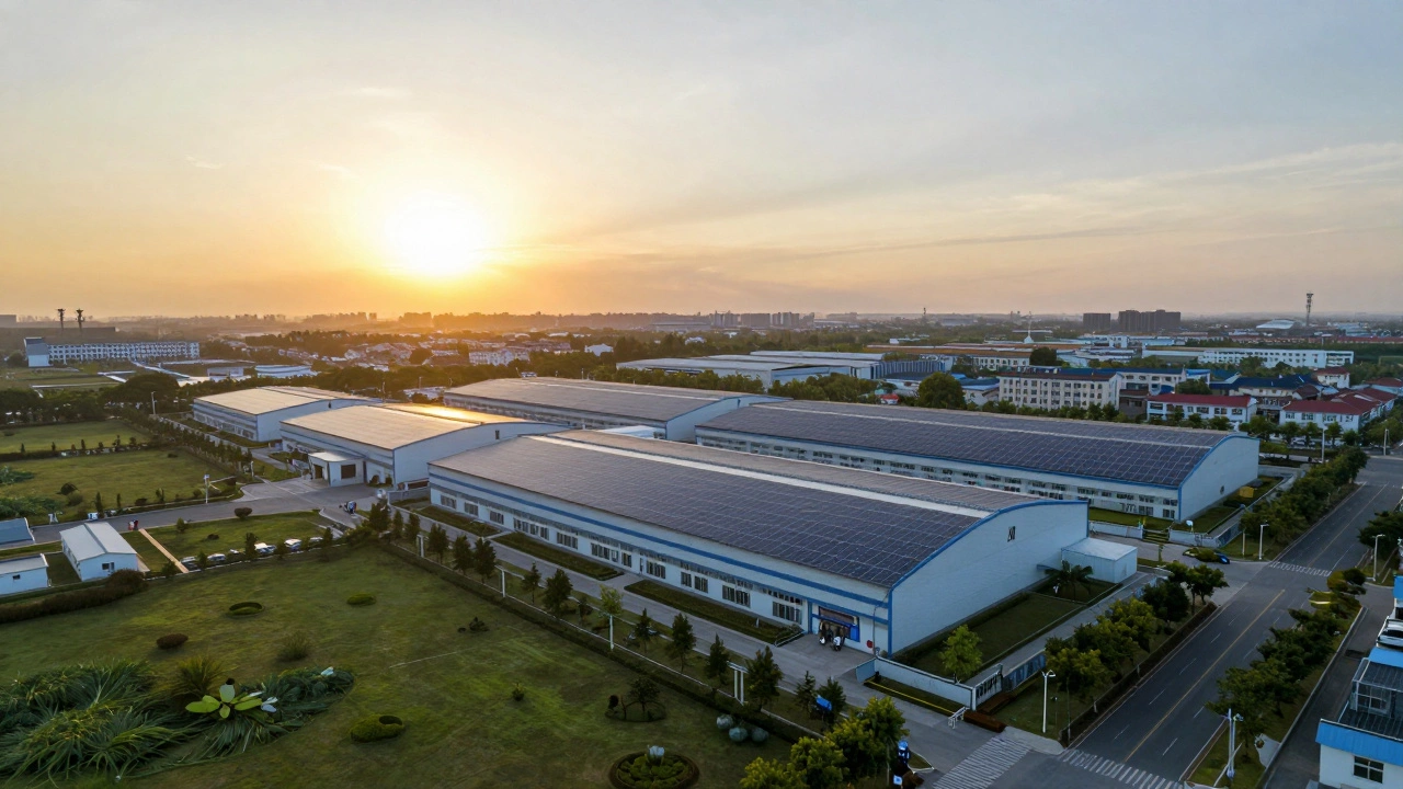 Экологичный промышленный комплекс с солнечными панелями