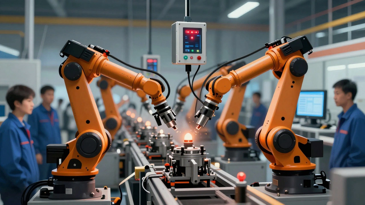 ИИ-камера обнаруживает дефект на сборочной линии гидравлического насоса в реальном времени.