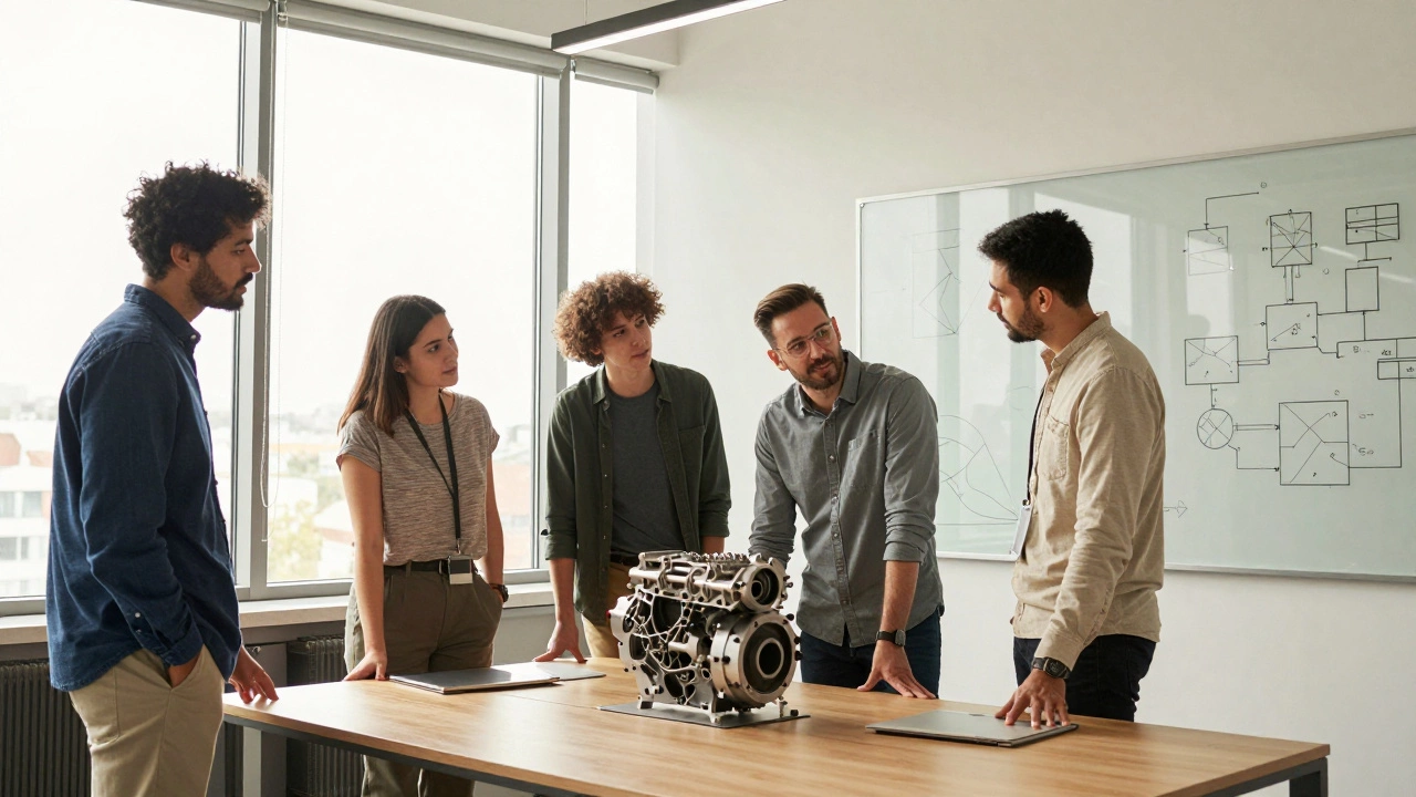 Команда инженеров обсуждает качество у прототипа