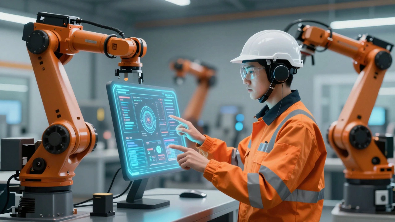 Оператор управляет оборудованием через голографический интерфейс