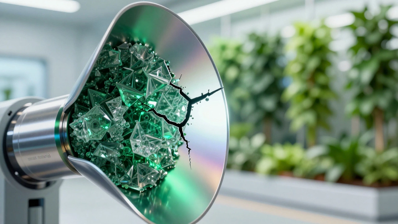 Деталь из умного самовосстанавливающегося металла в экологичном цеху