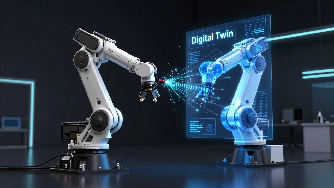 Физический промышленный робот и его голографический цифровой двойник