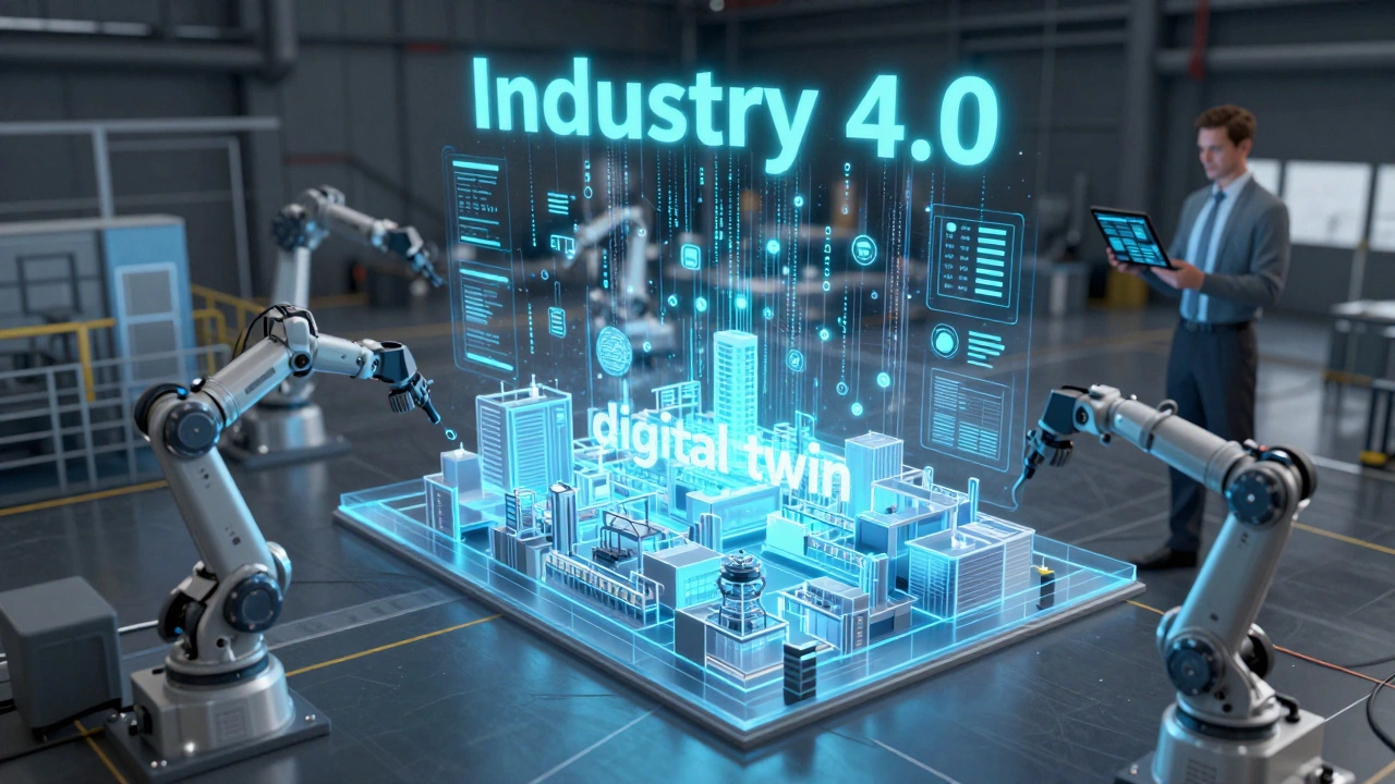 Голографический цифровой двойник завода над реальной производственной линией