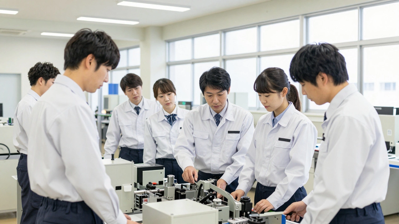 Группа инженеров обсуждает процесс улучшения качества на современном чистом заводе