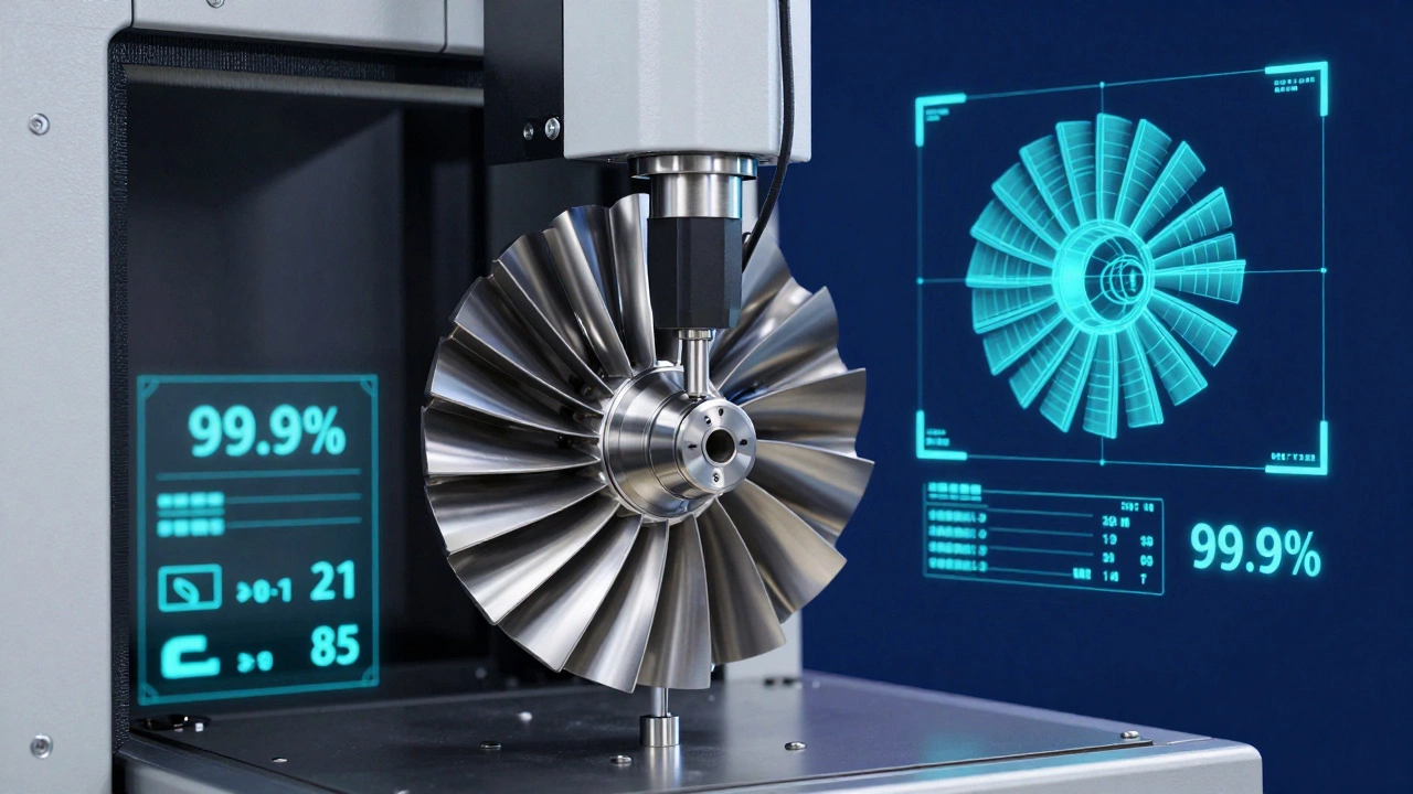 Координатно-измерительная машина сканирует лопатку турбины с цифровой голограммой