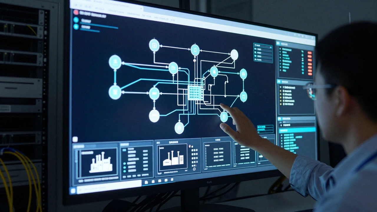 Оператор управляет системой SCADA в диспетчерской