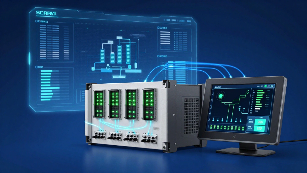 ПЛК контроллер и сенсорная панель HMI с данными