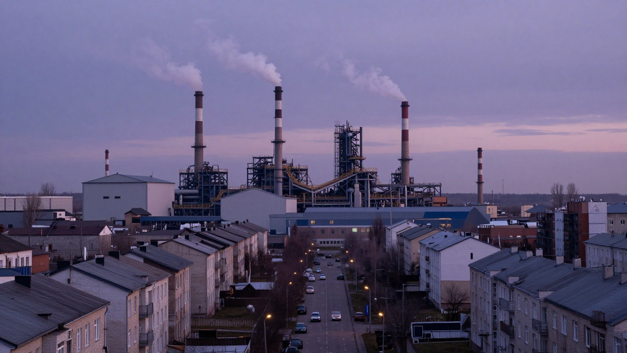 Промышленный комплекс в российском моногороде на закате