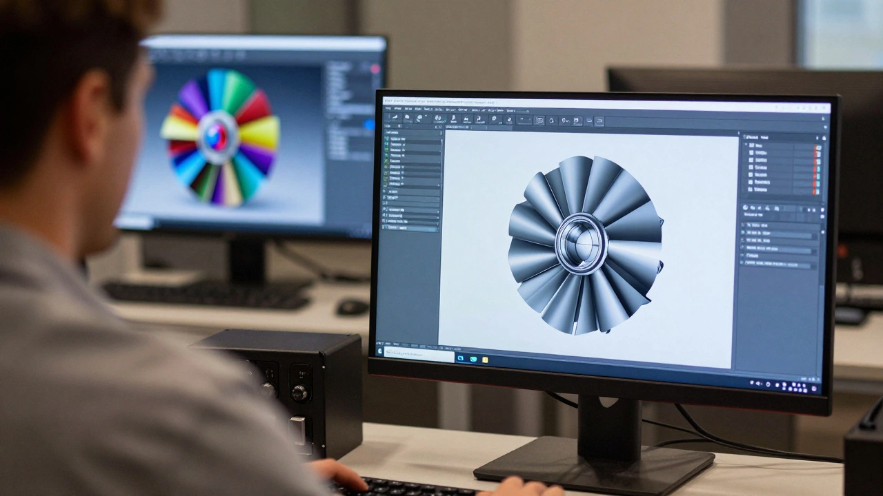 Рабочее место инженера с экранами CAD и графической визуализации